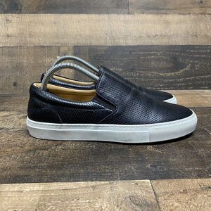 The Greats Brooklyn Laser Etched Italian Black Leather Slip On Sneaker sz 10